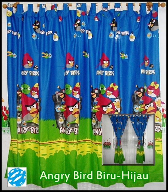 Tirai Jendela Angry Bird Biru Hijau Murah
